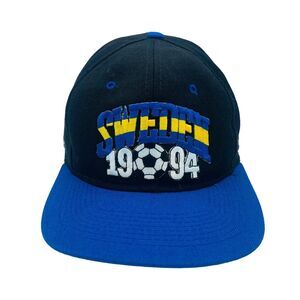 Vintage 1994 World Cup Sweden Soccer Snapback Hat Cap Black Blue Headmaster GUV